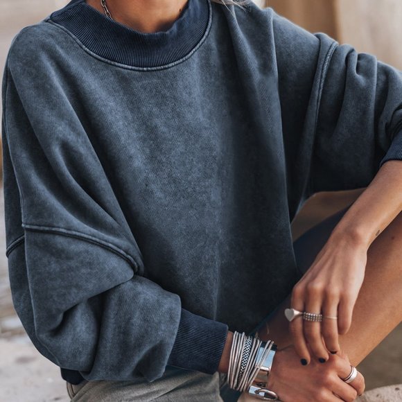 Blue Drop Shoulder Crew Neck - Picture 1 of 3